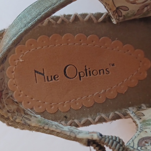 Nue Options sz 8 olive green silk cork wedges peep toe floral lining silk - Picture 4 of 8
